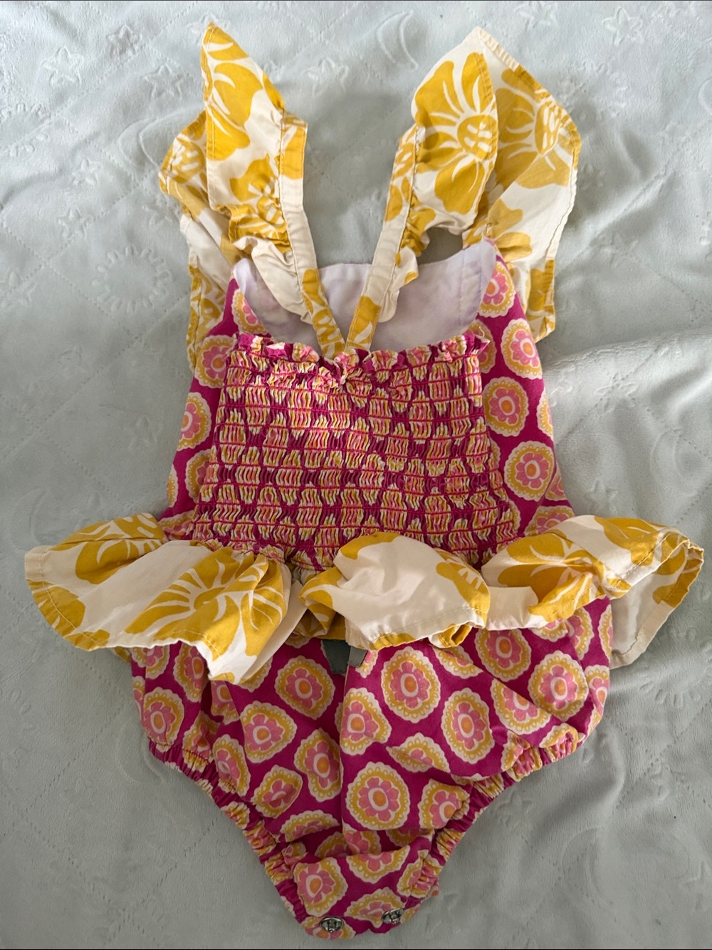 Girls Pink & Yellow Ruffle Summer Romper 12-18 months - Picture 6 of 11